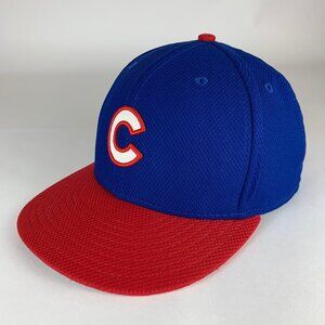 Chicago Cubs MLB Blue Red New Era 59Fifty Fitted Hat NO SIDE NE LOGO Mens 7 5/8